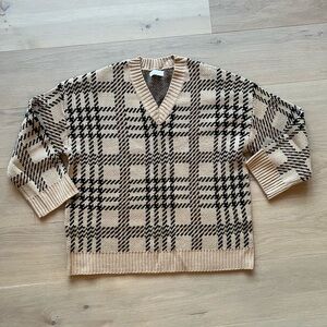 OAK + FORT Tan and Black V-Neck Sweater